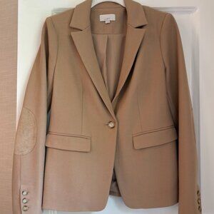 LOFt Blazer Suit Jacket Beige Suede Soft Stretch Elbow Patch Size 0
